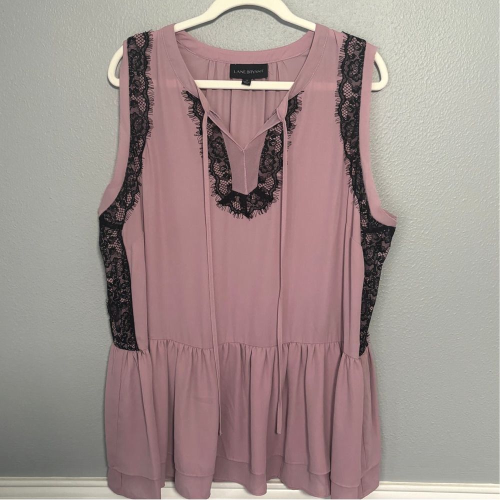 LANE BRYANT TIERED EYELASH LACE TRIM PEPLUM CASUAL DRESSY CHIC BLOUSE SIZE 20